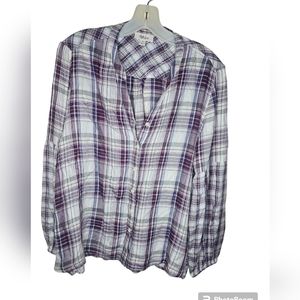 Style & Co women's burgundy plaid long button down front shirt size M